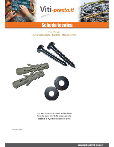 1 x KIT 2 Viti A Legno 6X40 CON2 Rondella E 2...