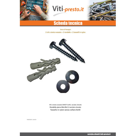1 x KIT 2 Viti A Legno 6X40 CON2 Rondella E 2 Tassello