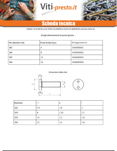 1 x Vite Per Metalli Di Sicurezza Testa...