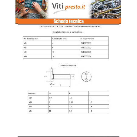 1 x Vite Per Metalli Di Sicurezza Testa Cilindrica SERPENTE OCCHIO M5X25 Acciaio Inox A2 EMBT10
