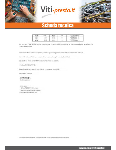 1 x Rondella Piatta naturale nylon M4X10X0.8 M