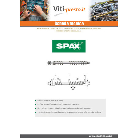 1 x Spax Vite Per Decking Testa Cilindrica T25 5X60 Acciaio Inox A2