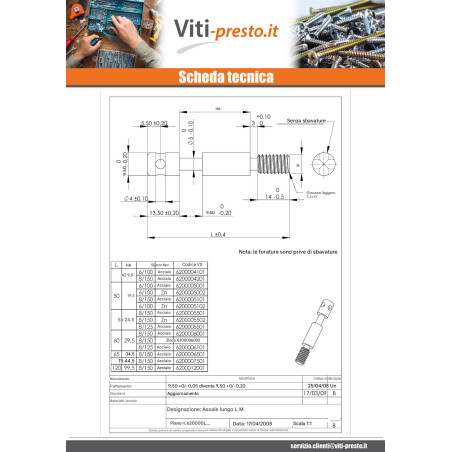 1 x Asta Acciaio Grezzo lungo M6X42 Passo 100 Testa 9
