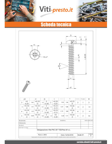 1 x Vite Per Pvc Testa Cilindrica Bombata Pozi...