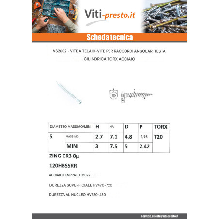 1 x Vite HARDWARE ANGOLARE Testa Cilindrica T20 cut Chiodo Anti-Spacco 17 Zincate 5X40