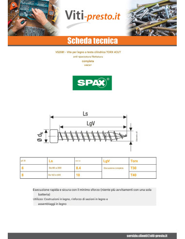 1 x Spax Viti Per Legno Testa Cilindrica T30...