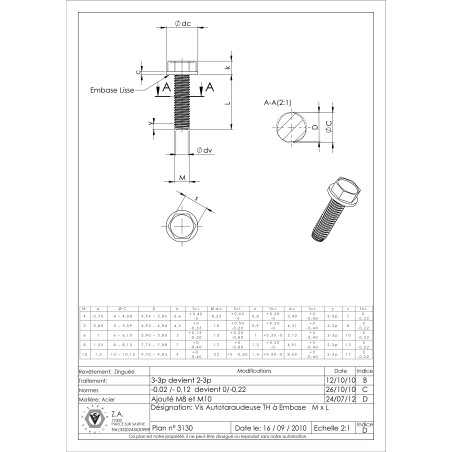 1 x Vite Autofilettante Testa Esagonale Flangia Liscio M6X25 Zincate
