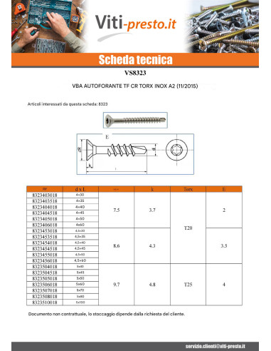 1 x Vite Per Legno E Truciolato Vite...