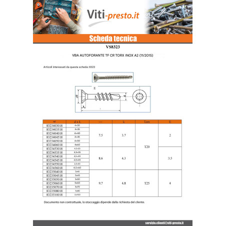 1 x Vite Per Legno E Truciolato Vite Autoperforante Testa Forata Dentellato 5X100 T25 Acciaio Inox A2