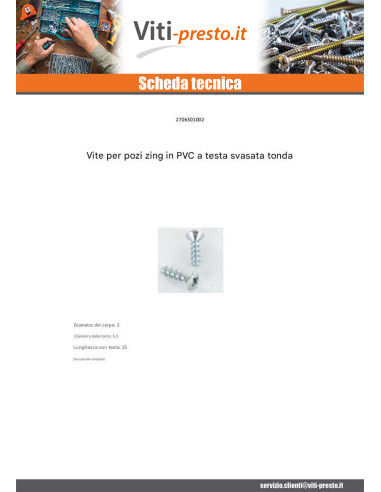 1 x Vite Per Pvc Testa Forata Bombata Pozy 3X10...