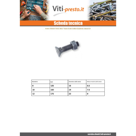 1 x Bullone (Venduto Con Dado) Testa Poelier Colletto Quadrato M12X60 Passo 175 Classe 8.8 Zincate