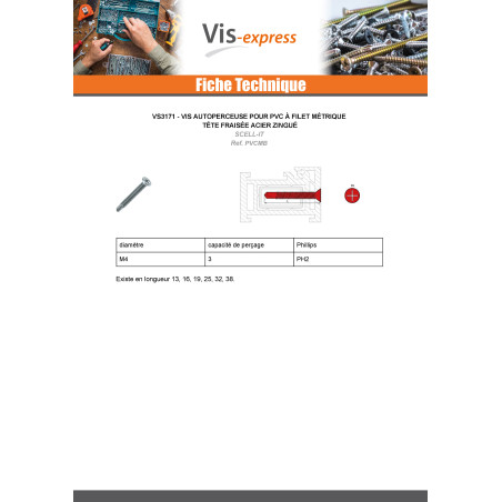 1 x Vite Autoperforante Pvc Metalli Testa Forata Phillips 2 4x16 Zincate