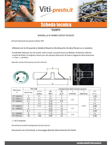 1 x Rondella RITENZIONE VISTOP 8 RIF. 91080132...