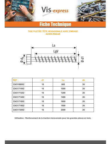 1 x Barra Filettata Testa Esagonale 16X2000...