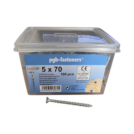 1 x Secchio di 160 Vite Per Legno E Truciolato 5X70 Testa Forata Pozi PZ5 Zincate