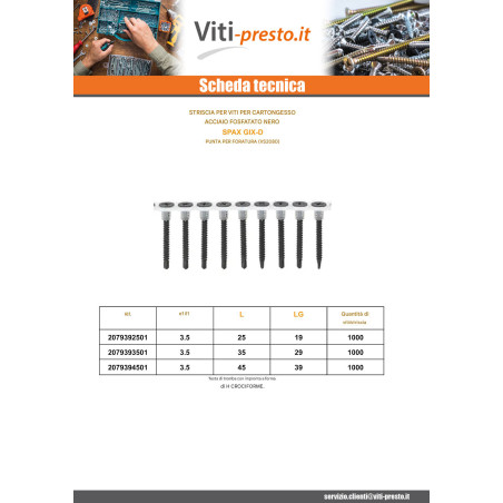 1 x 50 viti per cartongesso per pistola Spax GIX-D 3,5X25 Acciaio Fosfato