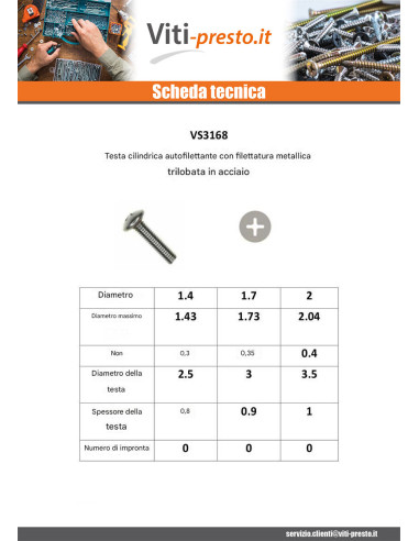 1 x Vite Autofilettante Filetto Metalli Testa...