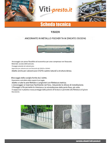 1 x Tassello Metallico Fischer TM12 M12X86 Zincate