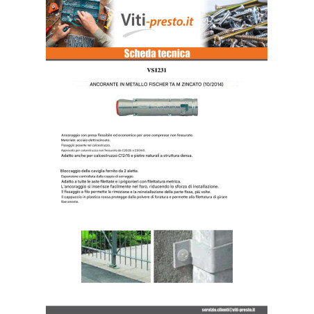 1 x Tassello Metallico Fischer TM12 M12X86 Zincate
