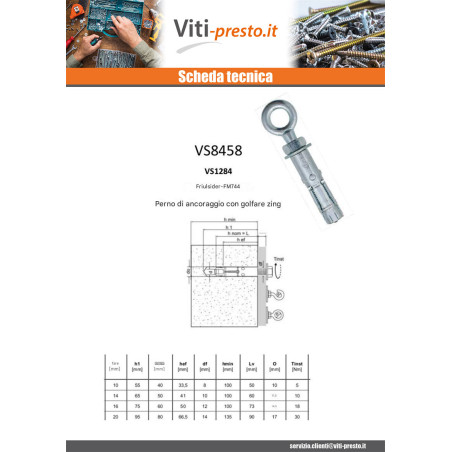 1 x Tassello Ancoraggio Con Golfare A Vite M12 20X80 Zincate