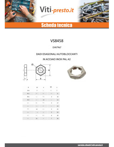 1 x Dadi Di Sicurezza Pal Esagonali Acciaio...