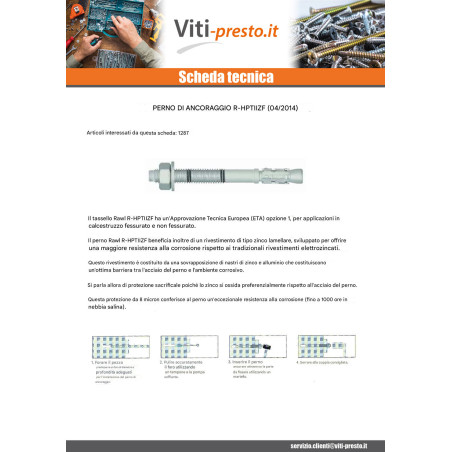 1 x Perno Ancoraggio R-HPTIIZF M8X65 Laminato zincato RAWLPLUG