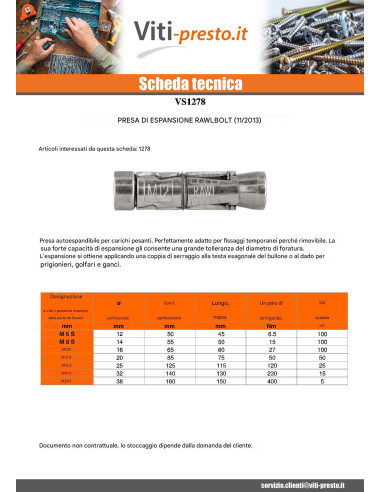 1 x Inserto A Espansione Rawbolt M 24 S 4612