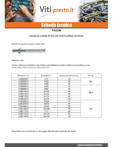 1 x Tassello Nylon Lunga Flangia 10X60 Per Vite 7