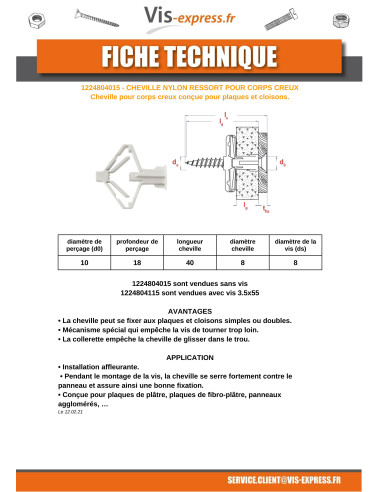 1 x Ancora in nylon a molla per corpi cavi 8X40