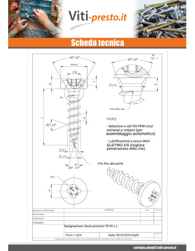 1 x Vite Per Legno E Truciolato Premium Testa...