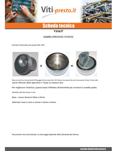 1 x Fissaggio con Specchio Ottone Cromato 20