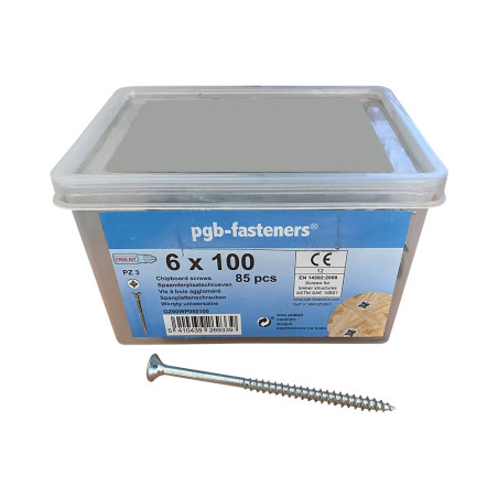 1 x Secchio di 85 Vite Per Legno E Truciolato 6X100 Testa Forata Pozi PZ5 Zincate