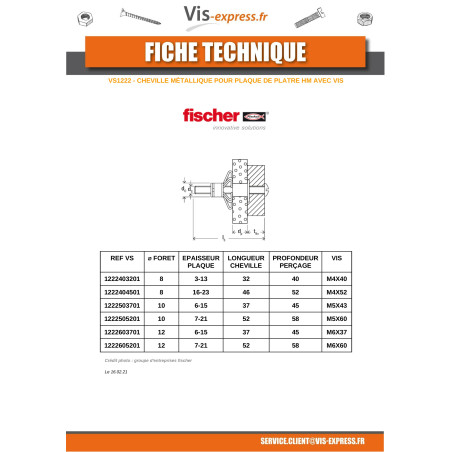1 x Tassello METALLO Fischer Esagonale Basso 6X37 Con Vite