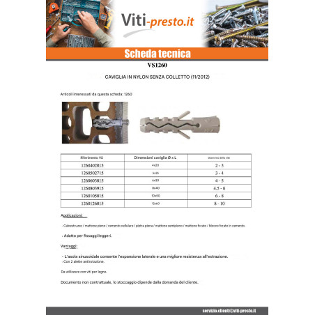 1 x Tassello Nylon 5X25 Senza Flangia
