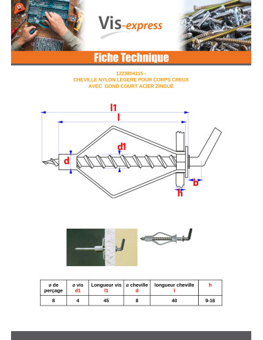 1 x Tassello Nylon 8X40 Con Gancio CORTO...