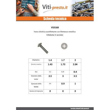 1 x Vite Autofilettante Filetto Metalli Testa Cilindrica Phillips M2X5 Zincate microviti