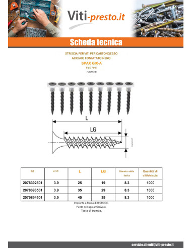 1 x 50 viti per cartongesso per pistola Spax...