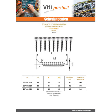 1 x 50 viti per cartongesso per pistola Spax GIX-A 3,9X35 Acciaio Fosfato