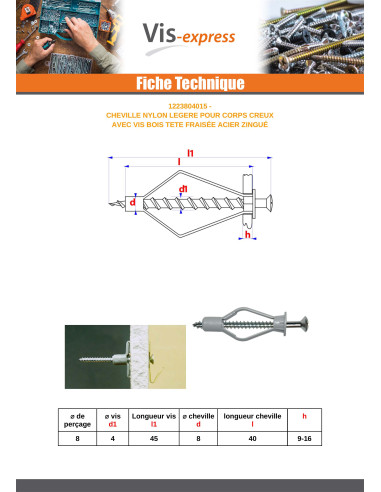 1 x Tassello Nylon 8X40 Con Viti Per Legno...