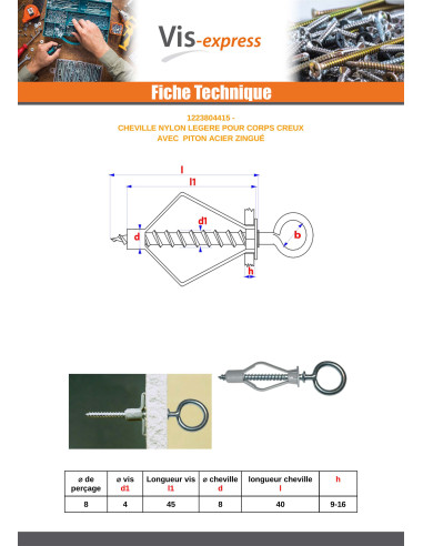 1 x Tassello Nylon 8X40 Con Golfare A Vite Con...