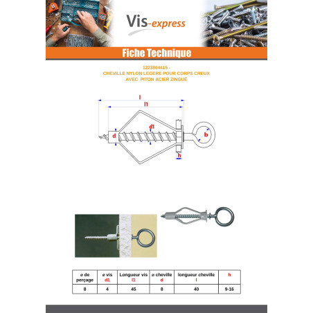 1 x Tassello Nylon 8X40 Con Golfare A Vite Con Flangia 4X45