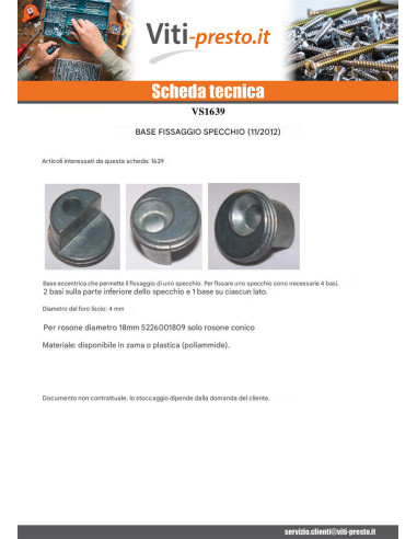 1 x Flangia Per Fissaggio Specchio Plastica