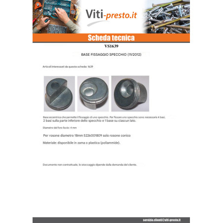 1 x Flangia Per Fissaggio Specchio Plastica
