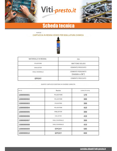 1 x CARTUCCIA 300 ml TUONO RESINA POLIESTERE