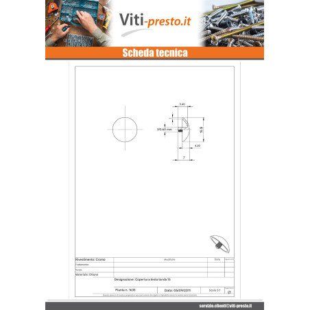 1 x Copritesta GIRARE. Ottone Diametro 15 asta M3X5.4