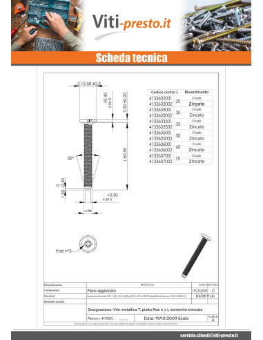 1 x Vite Per Metalli Piatta Pozy M6X50 Punta A...