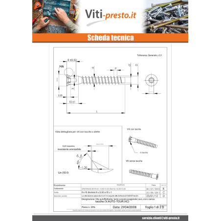 1 x Vite Autoperforante Confirmat Testa Forata Esagono Incassato 7X40 SS Dentellato Zincate