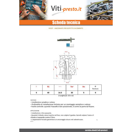 1 x Tassello Per SOFFITTO Calcestruzzo 6X35