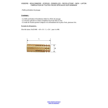 1 x Tassello Ottone 15X38 M12