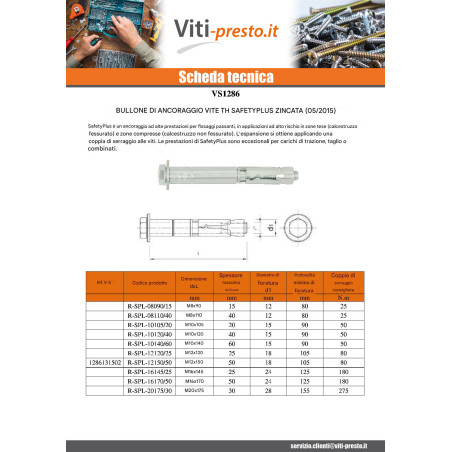 1 x Bullone (Venduto Con Dado) Ancoraggio Vite Testa Esagonale SAFETYPLUS M12X150 Zincate